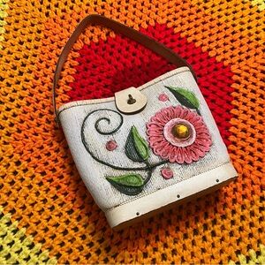 70's Vintage Enid Collins Papier Paper Mache Pink Flower Handbag Mod Purse RARE